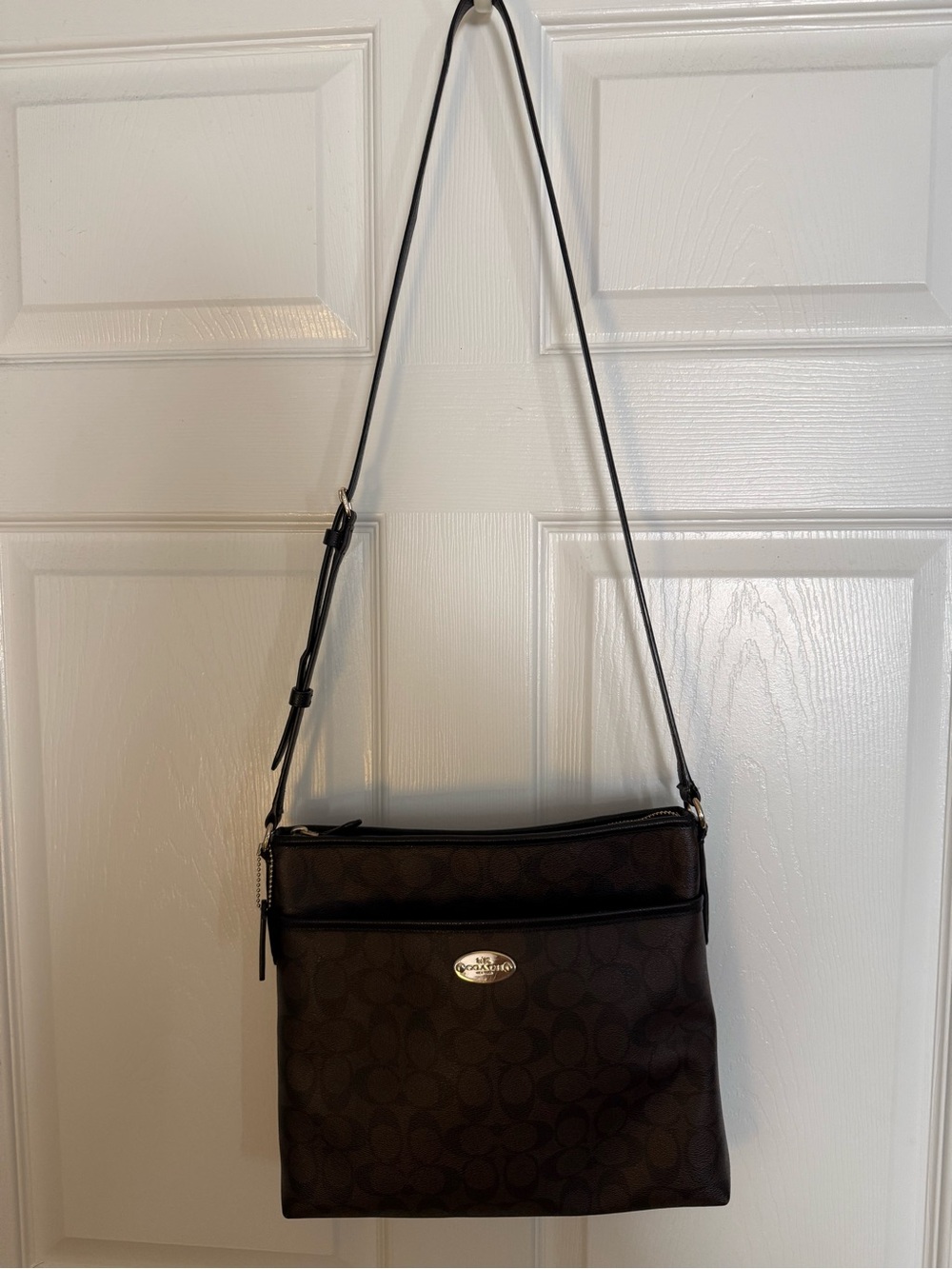 Coach Dark Brown Signature Messenger Crossbody